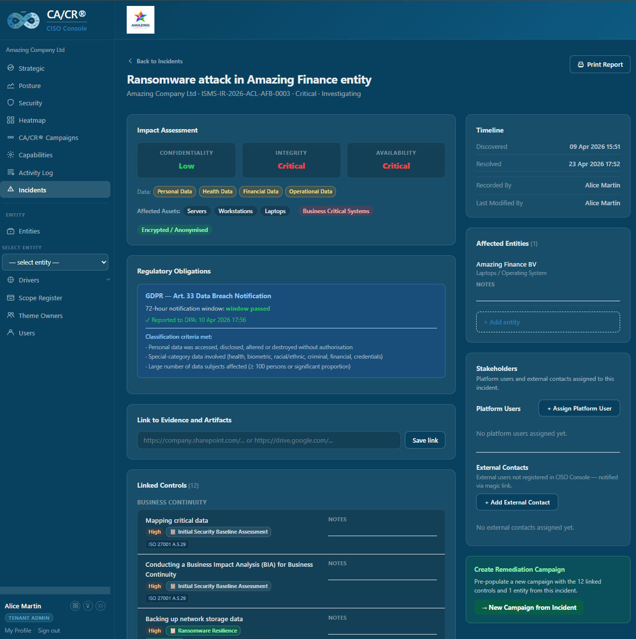 CA/CR® CISO Console — Incident Detail